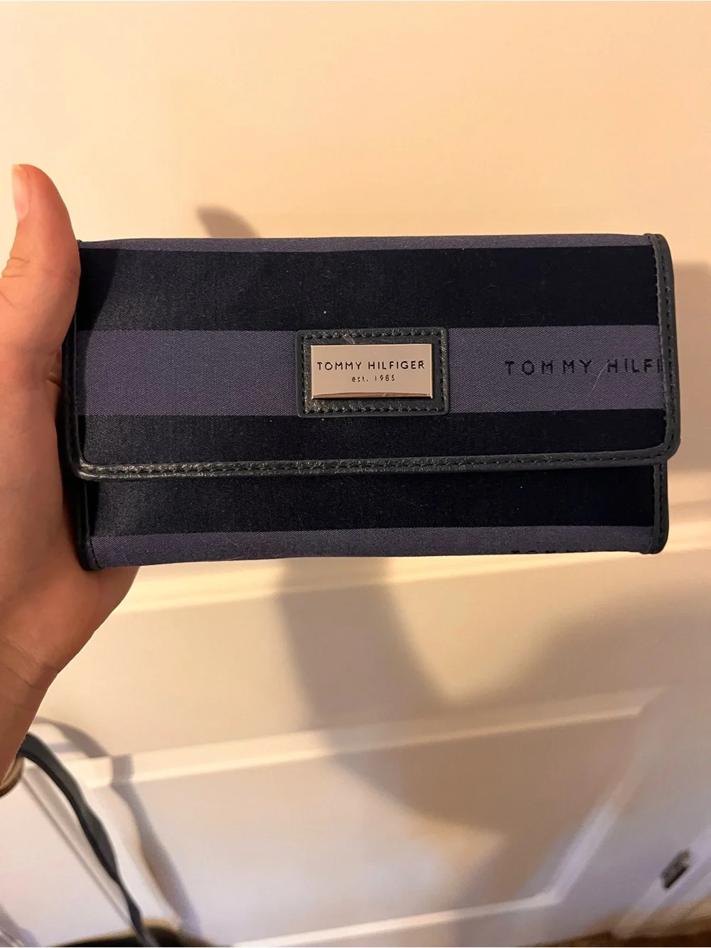 Tommy Hilfiger Navy and Dark Blue Striped Messenger Bag with clutch wallet